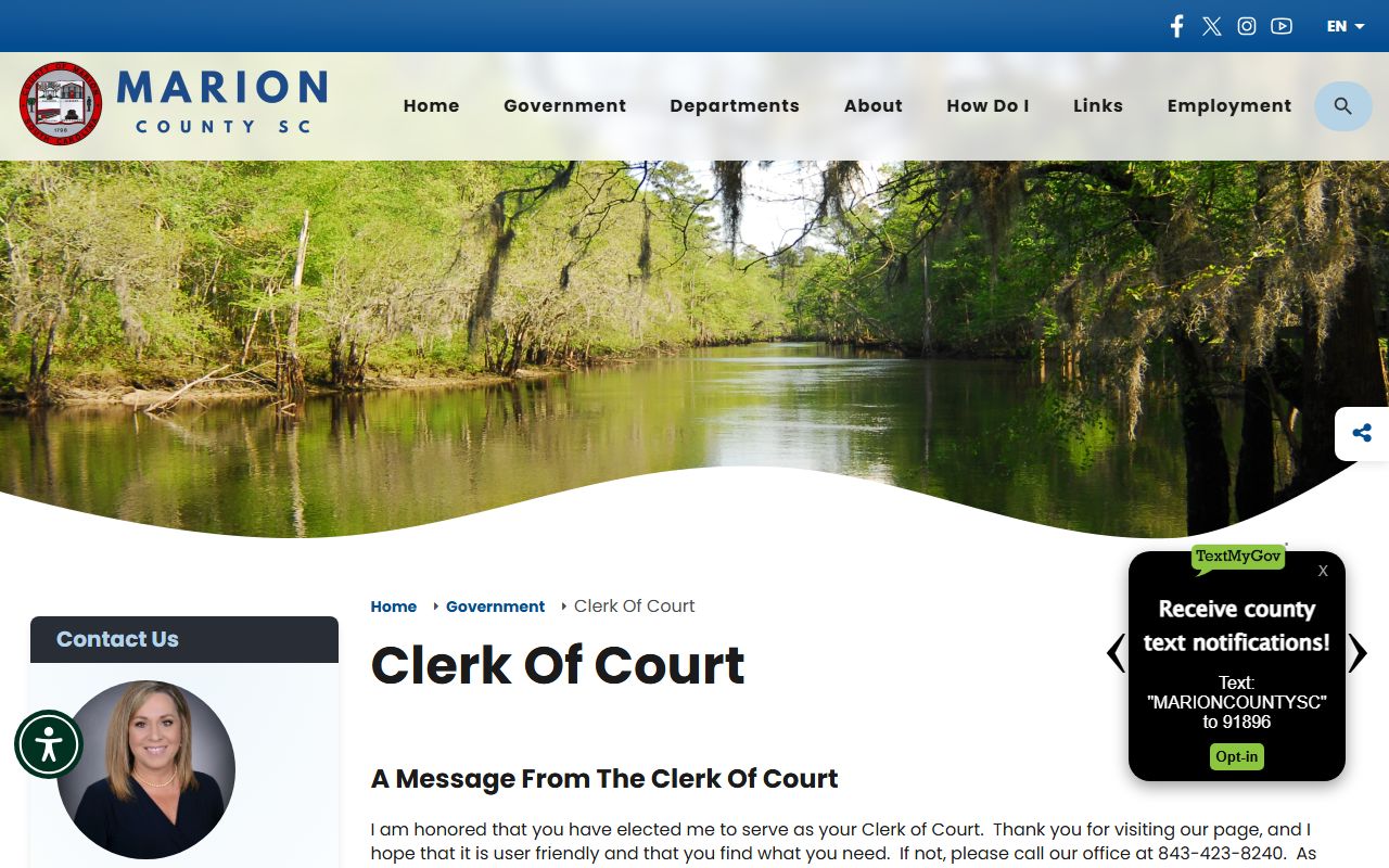 Marion County Clerk of Court records official Clerk page
