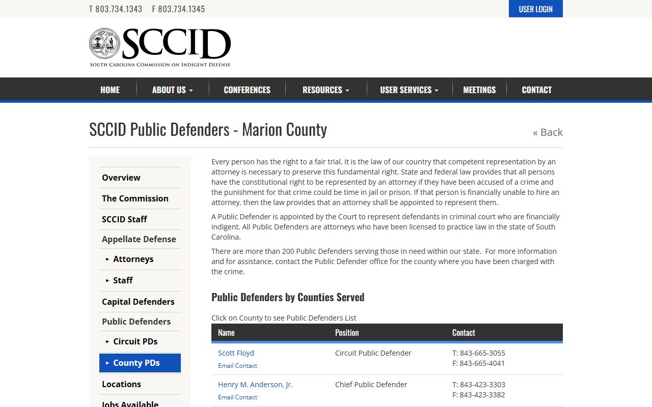 Marion County criminal court records public defender contacts
