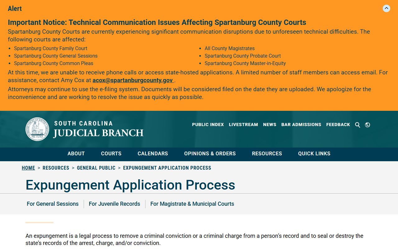 Marion County criminal court records South Carolina expungement overview