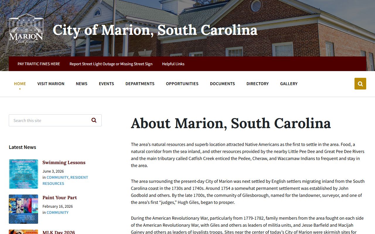 Marion County court records history on the City of Marion history page