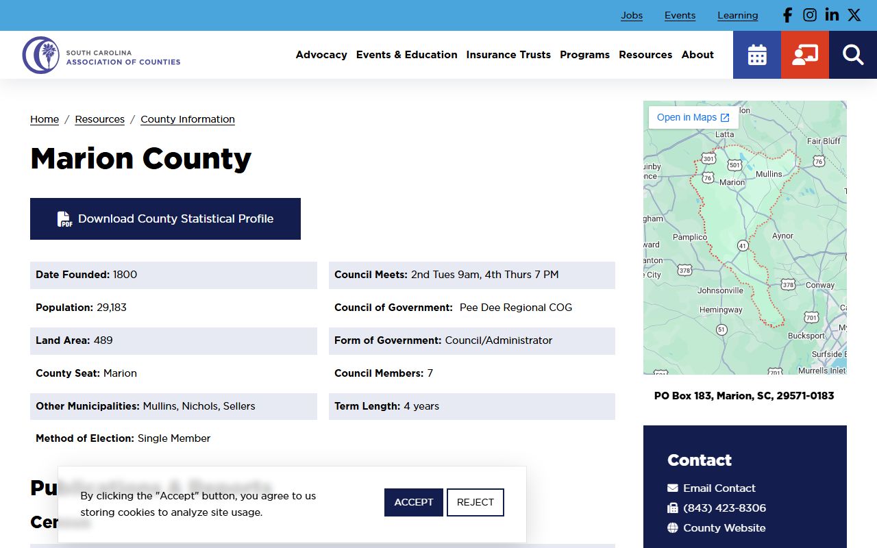 Marion County public records profile from South Carolina Association of Counties
