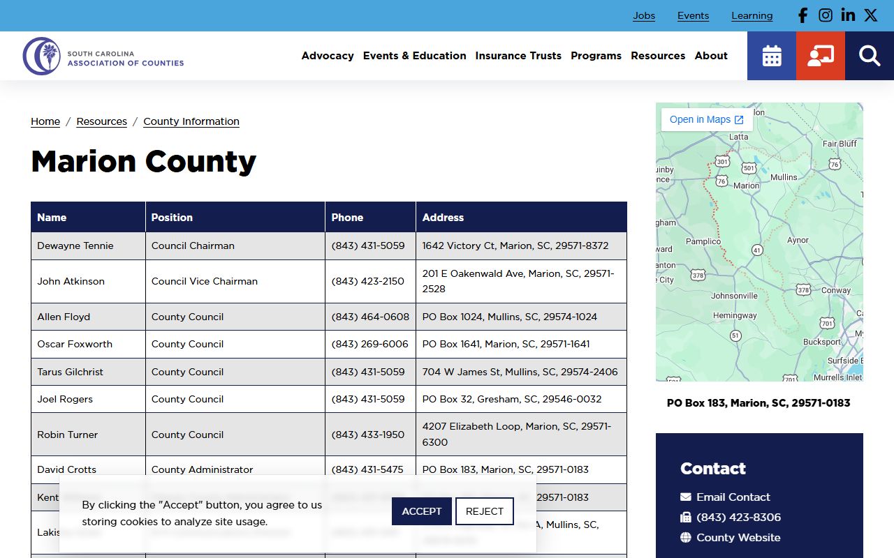 Marion County sheriff and detention records directory from South Carolina Association of Counties