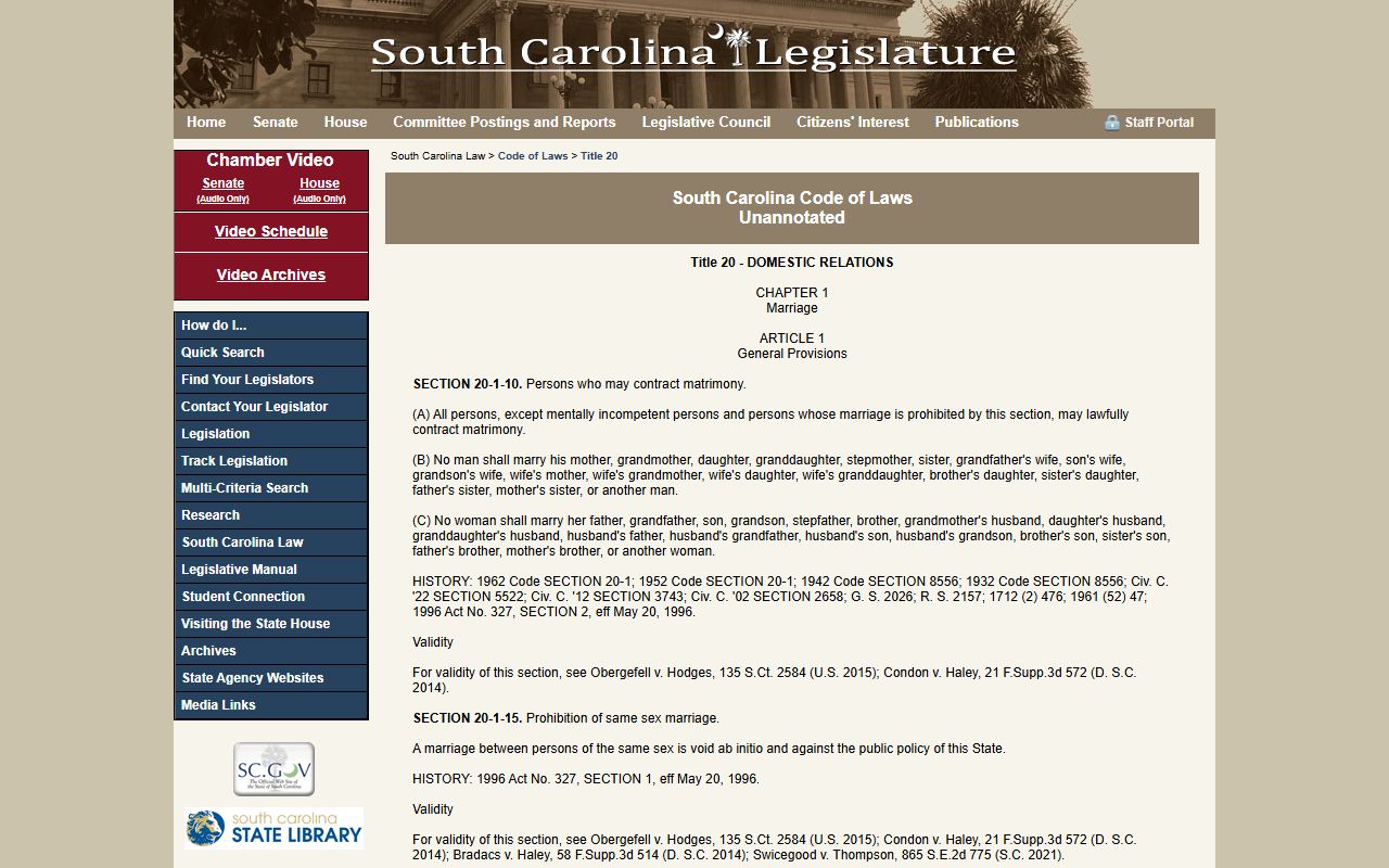 Marion County marriage records South Carolina marriage license statutes