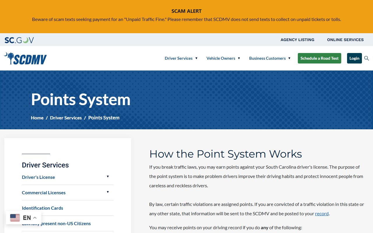 Marion County traffic court records SCDMV points system