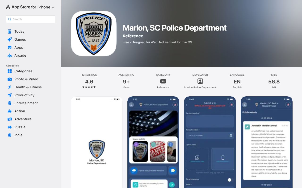 Marion County warrant search Marion Police Apple app