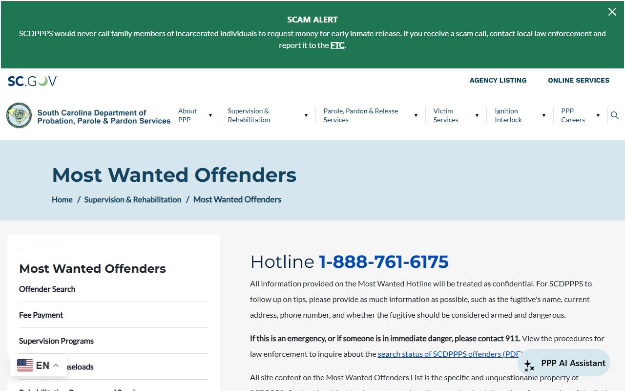 Marion County warrant search SCDPPPS most wanted offenders