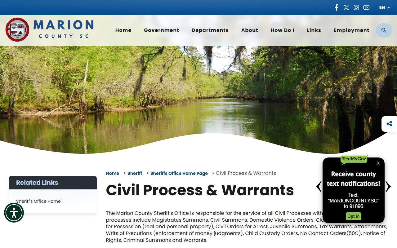 Marion County warrant search Sheriff civil process and warrants